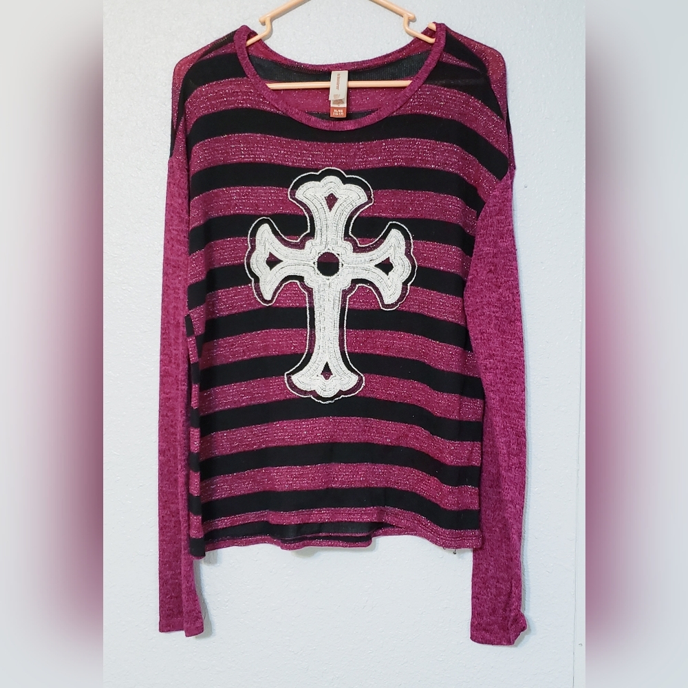 Woman's No Boundaries Purple and Black Stripe Long Sleeve